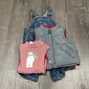 3/6 months Janie and Jack Overalls, Vest, and shirt
